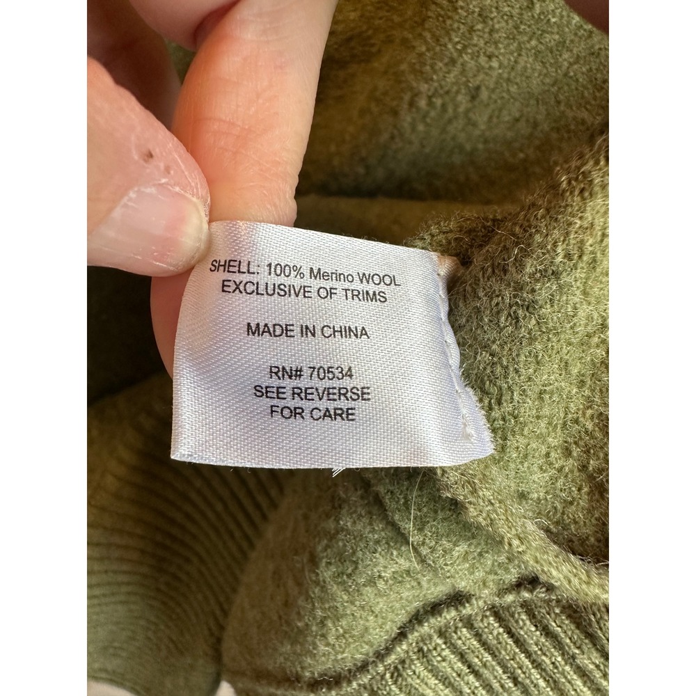 Orvis Mens XL Merino Wool Quarter Snap Pullover Sweater Leather Patch Green - Picture 7 of 8